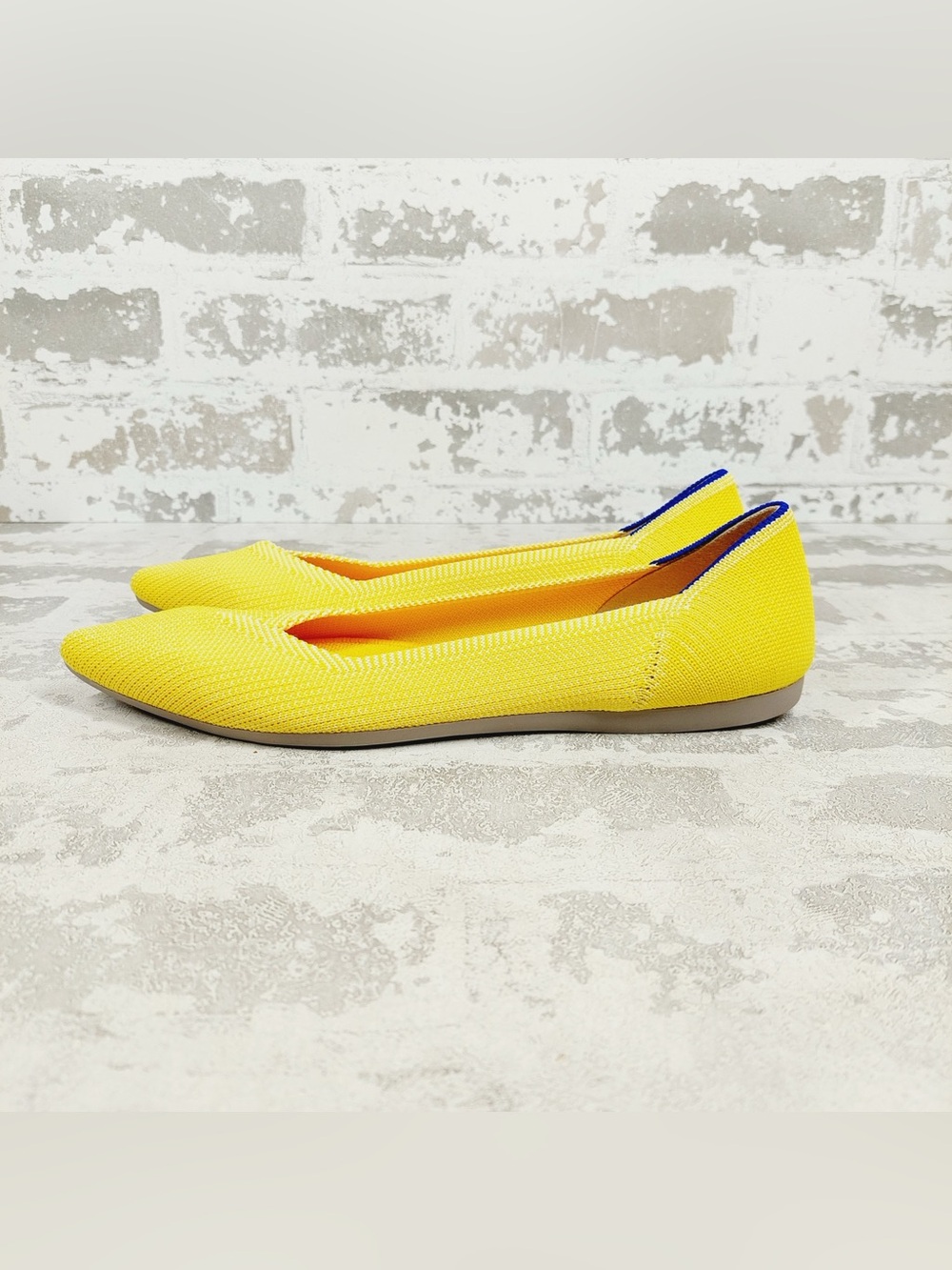 NEW Rothy's The Flat Yellow Knit Pointy Toe Slip On Comfy Loafers E699